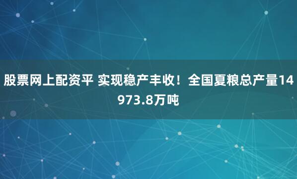 股票网上配资平 实现稳产丰收！全国夏粮总产量14973.8万吨